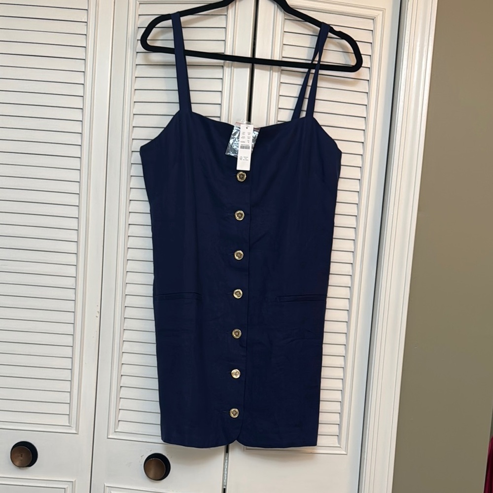 J. Crew Navy Mini Dress with Gold Buttons